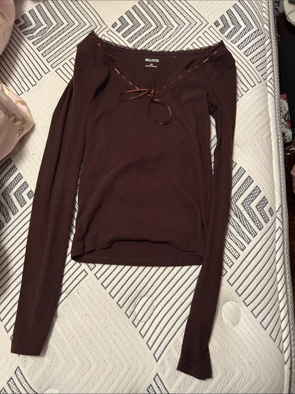 Brown Hollister long sleeve shirt with bow